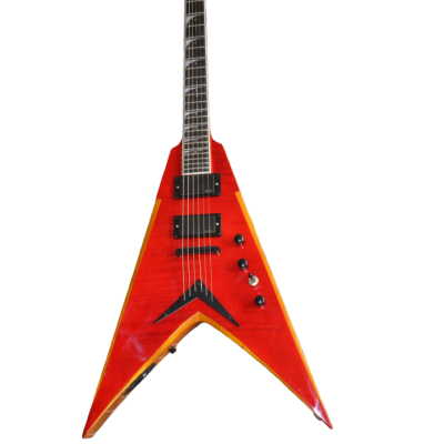 Custom Tempest Dave VMNT Flying V Translucent Red Flame Maple Top Guitar