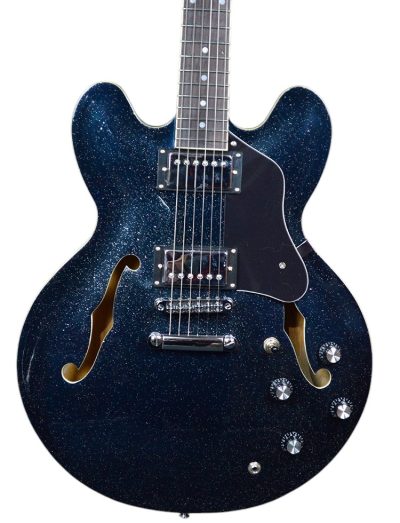 Custom Crown ES335 Semi Hollow Body Sparkle Glitter Blue Fhole Guitar