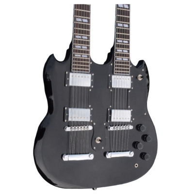 Custom Crown Double Neck SG Ebony Black Slash 12 and 6 String EDS1275 Guitar - Image 3