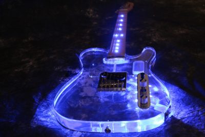 Custom Regent Plexiglass Acrylic Lucite Integrated Blue LED Illumination Guitar - Image 2