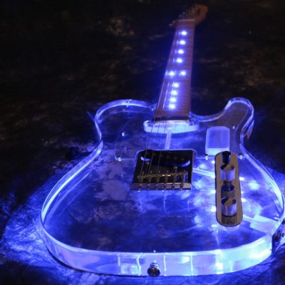 Custom Regent Plexiglass Acrylic Lucite Integrated Blue LED Illumination Guitar - Image 2