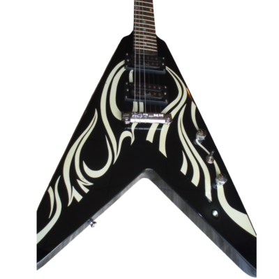 Custom Norturne Flying V Black With White Tribal Flames Widow Electric Guitar