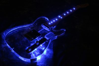 Custom Regent Plexiglass Acrylic Lucite Integrated Blue LED Illumination Guitar - Image 4