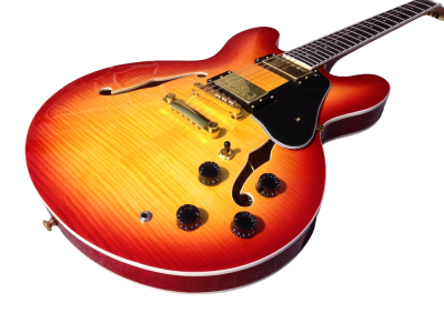 Custom Crown ES335 Semi Hollow Body Figured Cherry Sunburst Fhole Guitar - Image 4