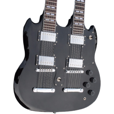 Custom Crown Double Neck SG Ebony Black Slash 12 and 6 String EDS1275 Guitar