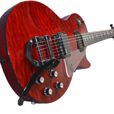 Custom Crown Crimson Quilt Top Dark Fire Bigsby Vibrato Tailpiece P90 Humbucker Pickups Guitar - Image 6