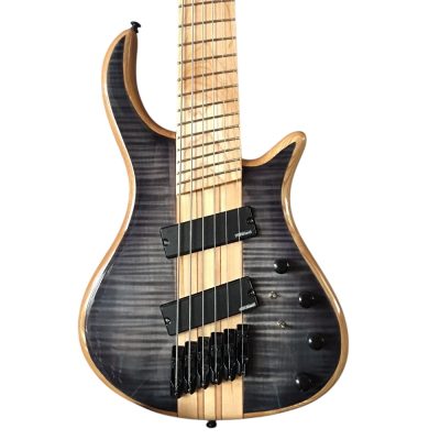 Custom Onyx Patriot Translucent Charcoal Burst Flamed Maple 6 String Bass Multi Fanned Fret - Image 6