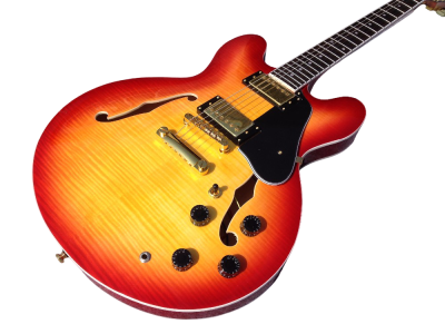 Custom Crown ES335 Semi Hollow Body Figured Cherry Sunburst Fhole Guitar - Image 9