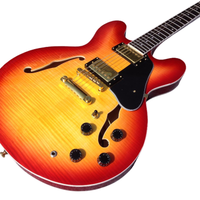 Custom Crown ES335 Semi Hollow Body Figured Cherry Sunburst Fhole Guitar - Image 9