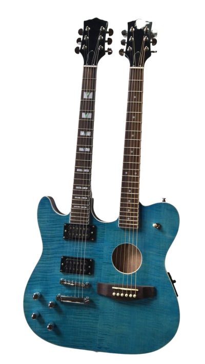 Custom Vile Guild Blue Flame Maple Top Double Neck Crossroads Guitar - Image 5