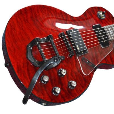 Custom Crown Crimson Quilt Top Dark Fire Bigsby Vibrato Tailpiece P90 Humbucker Pickups Guitar - Image 8