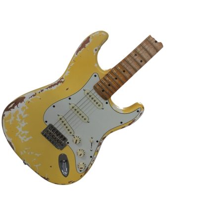 Custom Regent Yngwie Malmsteen Play Loud Scalloped Maple Fretboard Heavy Relic Yellow Guitar - Image 15