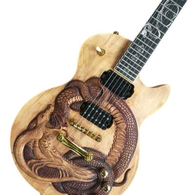 Custom Crown Dragon Snake Carved Natural Electric Guitar Satin Finish