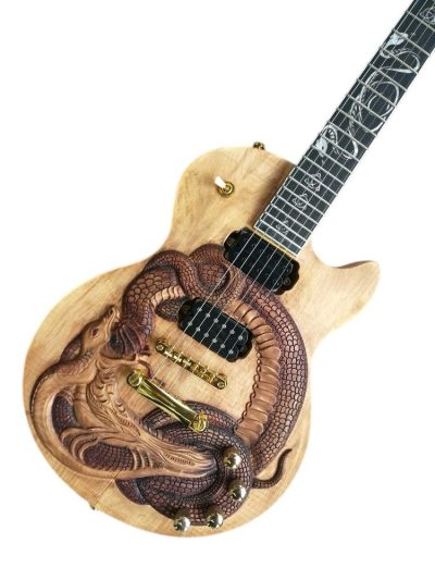 Custom Crown Dragon Snake Carved Natural Electric Guitar Satin Finish