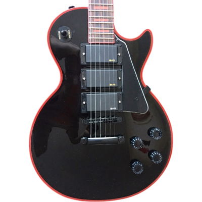 Custom Crown Gloss Black with Crimson Red Binding 6 String Electric Guitar 3 Pickups