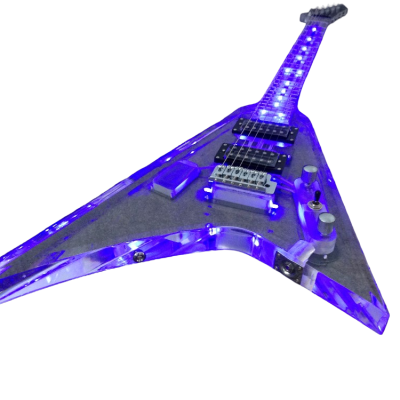Custom Race Flying V Plexiglass Acrylic Translucent Body Neck LED Blue Guitar - Image 9