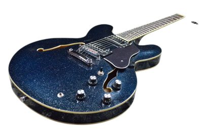 Custom Crown ES335 Semi Hollow Body Sparkle Glitter Blue Fhole Guitar - Image 6