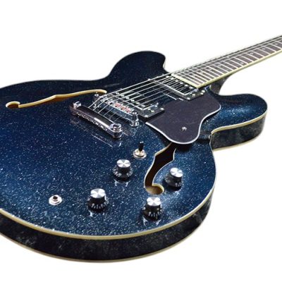 Custom Crown ES335 Semi Hollow Body Sparkle Glitter Blue Fhole Guitar - Image 6