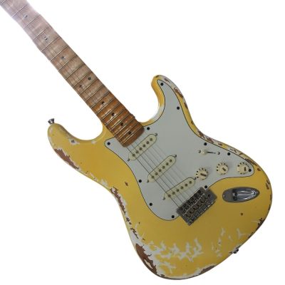 Custom Regent Yngwie Malmsteen Play Loud Scalloped Maple Fretboard Heavy Relic Yellow Guitar - Image 3