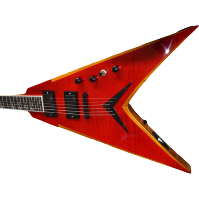 Custom Tempest Dave VMNT Flying V Translucent Red Flame Maple Top Guitar - Image 3
