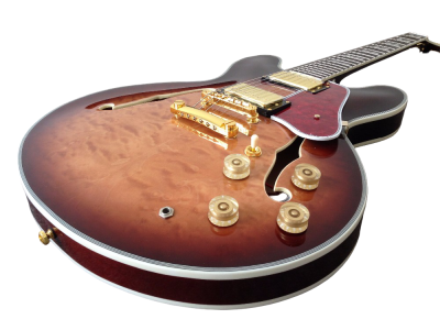 Custom Crown ES335 Semi Hollow Body Figured Antique Burst Fhole Guitar - Image 5