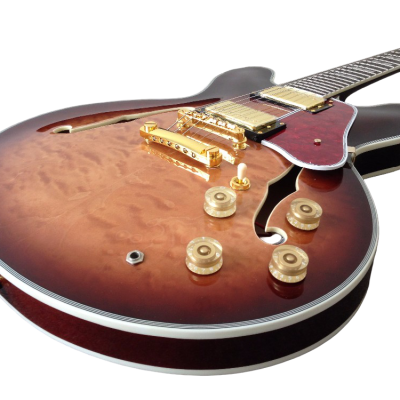 Custom Crown ES335 Semi Hollow Body Figured Antique Burst Fhole Guitar - Image 5