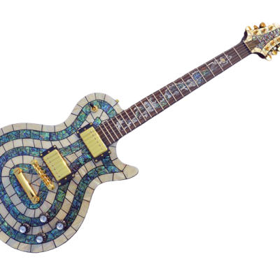Custom Topaz Mahogany Body In Hand Laid High Grade Mosaic Guitar - Image 9