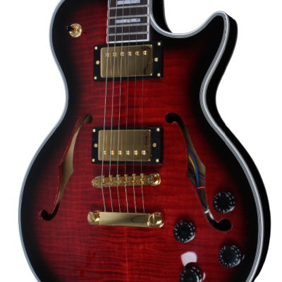 Custom Crown Black Cherry Burst Semi Hollow Body Florentine Single Cutaway Guitar