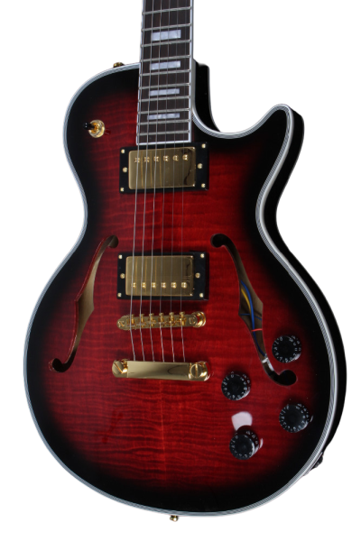 Custom Crown Black Cherry Burst Semi Hollow Body Florentine Single Cutaway Guitar