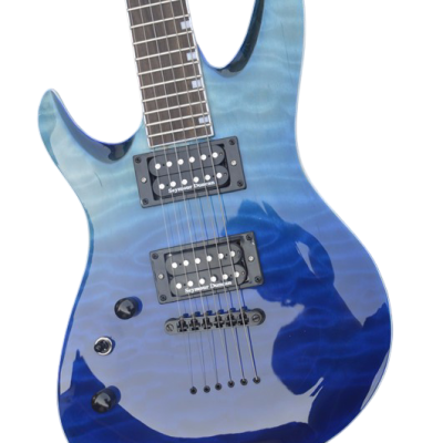 Custom Obsidian Horizon Blue Quilted Maple Top MH1000 Electric Guitar String Thru Body