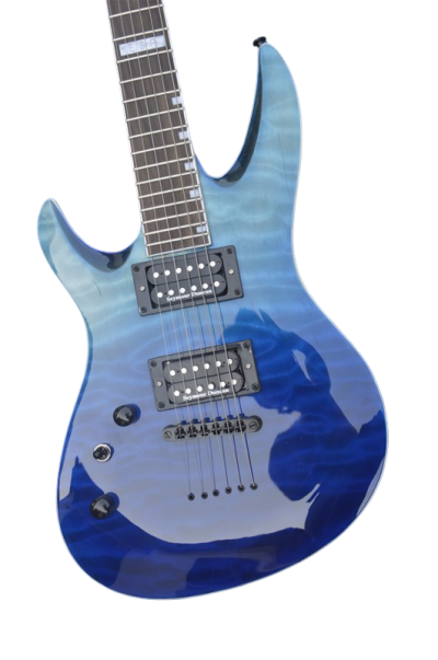 Custom Obsidian Horizon Blue Quilted Maple Top MH1000 Electric Guitar String Thru Body