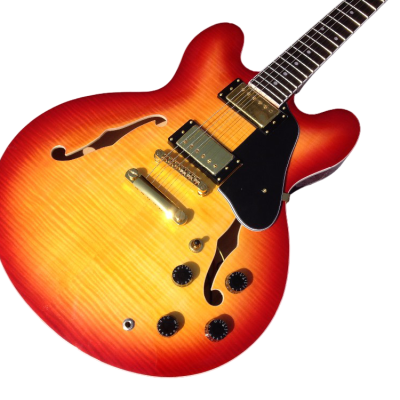 Custom Crown ES335 Semi Hollow Body Figured Cherry Sunburst Fhole Guitar