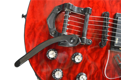 Custom Crown Crimson Quilt Top Dark Fire Bigsby Vibrato Tailpiece P90 Humbucker Pickups Guitar - Image 4