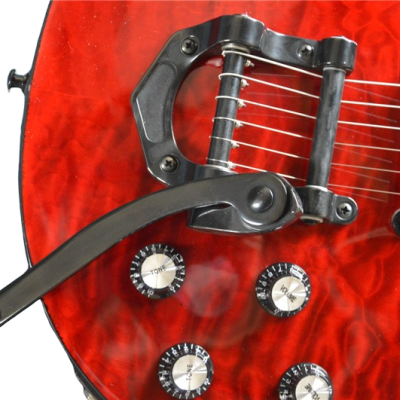 Custom Crown Crimson Quilt Top Dark Fire Bigsby Vibrato Tailpiece P90 Humbucker Pickups Guitar - Image 4