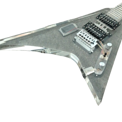 Custom Race Flying V Plexiglass Acrylic Translucent Body Neck LED Blue Guitar - Image 6