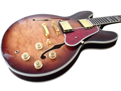 Custom Crown ES335 Semi Hollow Body Figured Antique Burst Fhole Guitar - Image 8