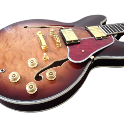 Custom Crown ES335 Semi Hollow Body Figured Antique Burst Fhole Guitar - Image 8