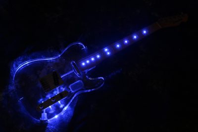 Custom Regent Plexiglass Acrylic Lucite Integrated Blue LED Illumination Guitar - Image 6