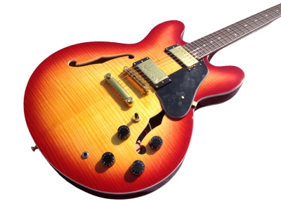 Custom Crown ES335 Semi Hollow Body Figured Cherry Sunburst Fhole Guitar - Image 6