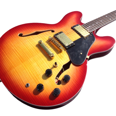 Custom Crown ES335 Semi Hollow Body Figured Cherry Sunburst Fhole Guitar - Image 6