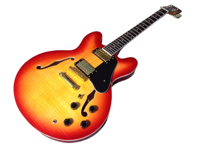Custom Crown ES335 Semi Hollow Body Figured Cherry Sunburst Fhole Guitar - Image 8