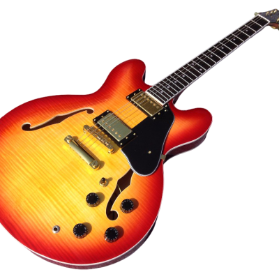 Custom Crown ES335 Semi Hollow Body Figured Cherry Sunburst Fhole Guitar - Image 8