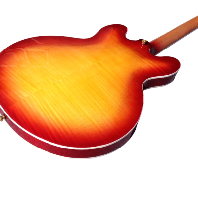 Custom Crown ES335 Semi Hollow Body Figured Cherry Sunburst Fhole Guitar - Image 7