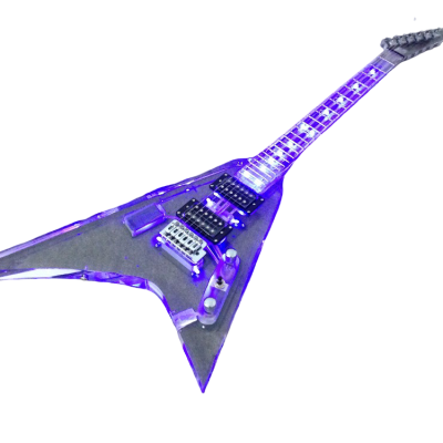 Custom Race Flying V Plexiglass Acrylic Translucent Body Neck LED Blue Guitar