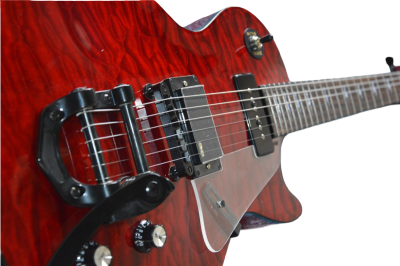 Custom Crown Crimson Quilt Top Dark Fire Bigsby Vibrato Tailpiece P90 Humbucker Pickups Guitar - Image 9