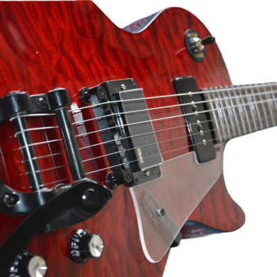 Custom Crown Crimson Quilt Top Dark Fire Bigsby Vibrato Tailpiece P90 Humbucker Pickups Guitar - Image 9