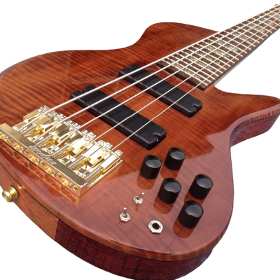 Custom Solis Emperor II Elite Single Cutaway Body Tiger Maple Top 5 String Bass