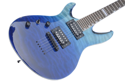 Custom Obsidian Horizon Blue Quilted Maple Top MH1000 Electric Guitar String Thru Body - Image 7