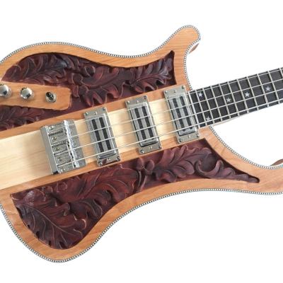 Custom Nova Left Handed Lemmy Kilmister 4004 Stain Walnut Wood Carved Oak Leaves 4 String Bass
