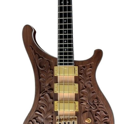 Custom Nova Lemmy Kilmister 4004 Walnut Wood Carved Oak Leaves 4 String Bass